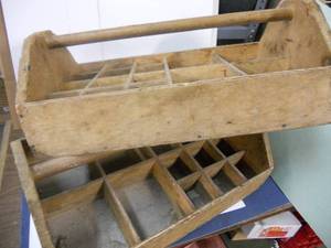 lot 112 image: Plumber-Tool Wood Tote - Great to Upcycle 24x14x11 - Set of 2