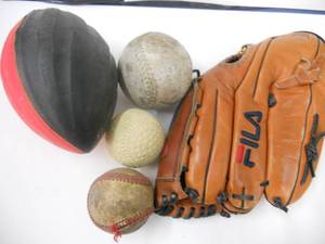 lot 124 image: Fila Baseball Mitt, Softball, Baseball, Nerf Foam Football