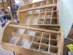 lot 123 image: Plumber-Tool Wood Tote - Great to Upcycle 24x14x11 - Set of 2
