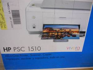 lot 143 image: HP PSC 1510 All in One Printer, Scanner, Copier - Used a few years ago and put back in original box, worked, nice photgraphic prints