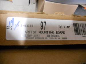 lot 2 image: Crescent Art Boards - 30x40  .090 Thickness - 28 Ply - One side is White and One side is Gray - Quantity of 14. This is really thick and makes me think of Mat Board. In original box.