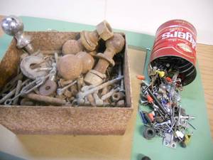 lot 163 image: Metal Box with Metal Items - Heavy Plus Can of hardware. Great recycling Lot