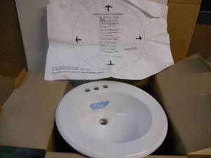 lot 174 image: Sink - New in Box _ Lavatory 12-894 4 cc - 19 Round Self Rimming Sink