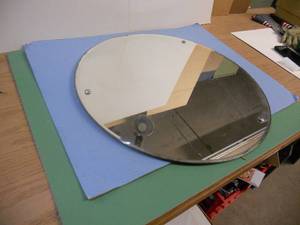 lot 176 image: Antique Round Mirror with Buttons - Excellent Condition other than minor edge wear. 22 Diameter