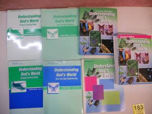 lot 183 image: Homeschool Books A Beka Book Science Series Understanding Gods World Book, Teachers Book, Test and Quiz Booklet, Test and Quiz Key, Activity Book, and Activity Key (All unused)