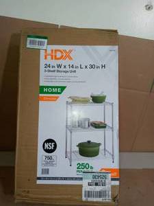 lot 12 image: Chrome 3-Tier Steel Wire Shelving Unit (24 in. W x 30 in. H x 14 in. D) by HDX- open box not used