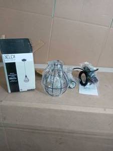 lot 15 image: Lancy Collection 1-Light Black Pendant by BELDI- open box not used