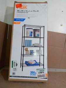 lot 43 image: Black 5-Tier Steel Wire Shelving Unit (36 in. W x 72 in. H x 16 in. D) by HDX- open box not used