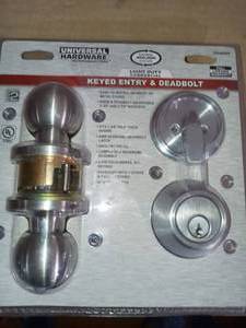 lot 47 image: Standard Duty Commercial Satin Chrome Keyed Entry Knob with Single Cylinder Deadbolt Combo by Universal Hardware - not used