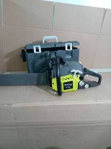 lot 60 image: 18 in. 38cc 2-Cycle Gas Chainsaw with Heavy Duty Case by RYOBI- used