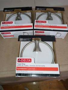 lot 72 image: Foundations Towel Ring in Stainless by Delta- set of 3 - not used