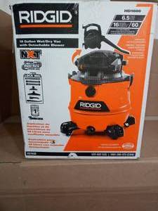 lot 82 image: 16 Gal. 6.5-Peak HP NXT WetDry Shop Vacuum with Detachable Blower, Filter, Hose and Accessories by RIDGID- slightly used missing accessories
