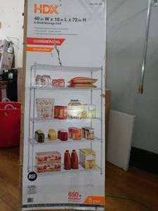 lot 83 image: Chrome 5-Tier Heavy Duty Metal Wire Shelving Unit (48 in. W x 72 in. H x 18 in. D) by HDX- open box not used
