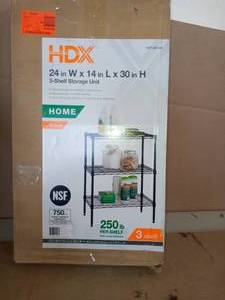 lot 87 image: Black 3-Tier Metal Wire Shelving Unit (24 in. W x 30 in. H x 14 in. D) by HDX- open box not used