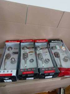 lot 89 image: Montara Satin Nickel Single Cylinder Door Handleset with Juno Entry Door Knob Featuring SmartKey Security by Kwikset- set of 4