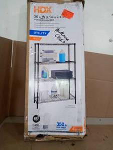 lot 92 image: 36 in. W x 54 in. H x 14 in. D Black Wire Storage 4 Tier Shelving Unit by HDX- open box