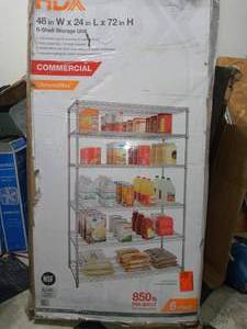 lot 96 image: Silver 6-Tier Heavy Duty Metal Wire Shelving Unit (48 in. W x 72 in. H x 24 in. D) by HDX- open box not used
