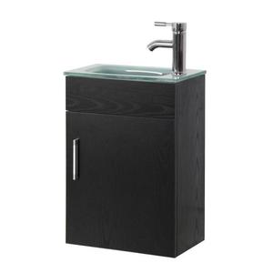 lot 37 image: Sheffield 16.5 in. W x 10 in. D Floating Vanity in Black with Tempered Frosted Glass Vanity Top in Seafoam by Sheffield Home -open box not used
