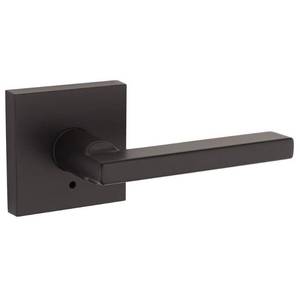 lot 95 image: Halifax Square Matte Black Privacy BedBath Door Lever by Kwikset - open box - set of 2