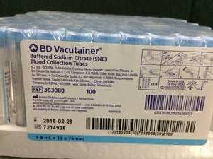 lot 19 image: Lot Of 100 New In Sealed Containers BD Vacutainer&nbspBuffered Sodium Citrate (9NC)Blood Collection Tubes - Expired