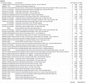 lot 1A image: 229 Pc Pallet of Brand New Clothing, Swimwear, Toys, Purses, Bluetooth Speakers, Kids Clothing, Etc. Retail $5040.94