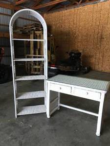 lot 10 image: Pier One Wicker Shelf and Desk with Glass Top