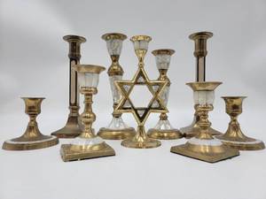 9 Gorgeous Vintage Brass & Mother-of-Pearl Candle Holders Collection-Star of David and More
