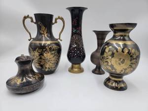 5 Beautiful Black Brass Vase Collection