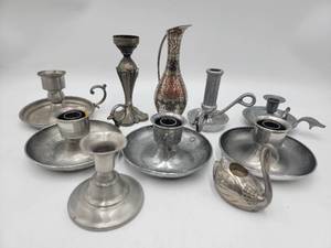 10 Fine Vintage Pewter and SIlver Plated Candle Holders