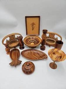 Beautiful 12 Piece Wooden Decor Set - Bowls, Cups, Containers, vases, Holders, Framed Decor