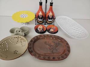 Perfect for Any Kitchen - Sunflower Cake Stand - Cool Oil and Olive bottles with bowl - Handmade serving tray - Ceramic White Bread Basket - Bowl and Tapas holder