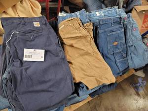 76 Pair of Carhartts, Dickies, G&K, RedKap Jeans and Dungarees With FRs Vintage Sizes 32 to 40