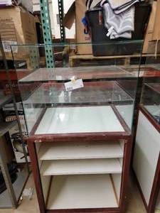 Professional Handmade Wood , Glass, and Formica Retail Display Case 59.75 in Height  Glass 29 x 23 x 24  Base 39 x 30 x 24