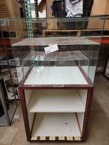 Professional Wood ,Glass, and Formica Retail Display Case 59.75 in Height  Glass 29 x 23 x 24  Base 39 x 30 x 24