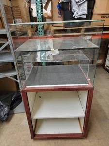 Professional Handmade Wood , Glass, and Formica Retail Display Case 59.75 in Height  Glass 29 x 23 x 24  Base 39 x 30 x 24