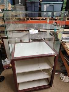 Professional Wood , Glass, and formica Retail Display Case 59.75 in Height  Glass 29 x 23 x 24  Base 39 x 30 x 24