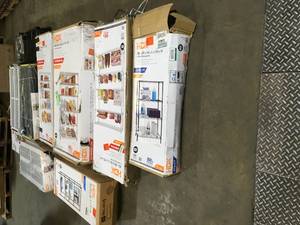 lot 7 image: Pallet with assorted HDX Shelves Customer returns various sizes and conditions