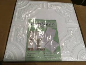 lot 16 image: Case of Evergreen 1.6 ft. x 1.6 ft. Glue Up Foam Ceiling Tile in Plain White (21.6 sq. ft.case) not used 168 units