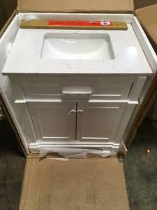lot 17 image: Home Decorator Melpark 30 in. W x 22 in. D Bath Vanity in White with Cultured Marble Vanity Top in White with White Sink not used