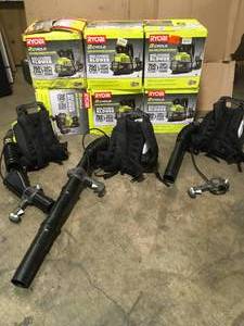 lot 32 image: Pallet with Ryobi 2 Cycle Backpack Blowers see pictures