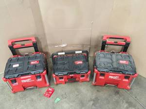 lot 7 image: Lot of 3 Milwaukee Packout roll out tool boxes see pictures