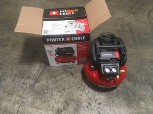 lot 35 image: Porter Cable 6 Gal. 150 PSI Portable Electric Pancake Air Compressor not used