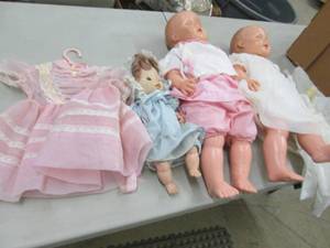 lot 232 image: 3 Vintage Dolls, Dresses...