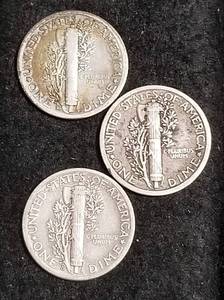 3 MERCURY DIMES 1916-S 1917 1944-D