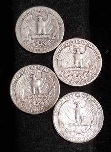 GROUP OF 4 WASHINGTON SILVER QUARTERS 90% SILVER