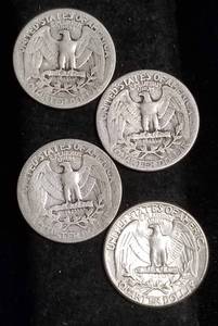 GROUP OF 4 WASHINGTON SILVER QUARTERS 90% SILVER