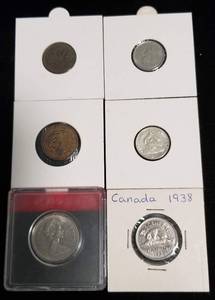 GROUP OF 6 FOREIGN COINS SOME SILVER
