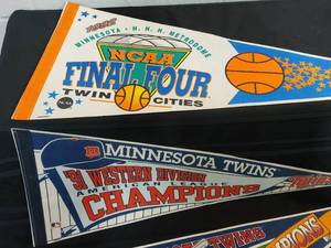 lot 87 image: (2) Minnesota Twins & (1) NCAA Pennant