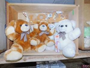 lot 5 image: 3 Stuffed Bears  New Hertz Newborn Pet Nursing Bottle  New Wooden Love Clothes Rack
