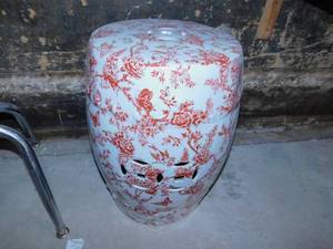 lot 35 image: Red & White Garden Stool